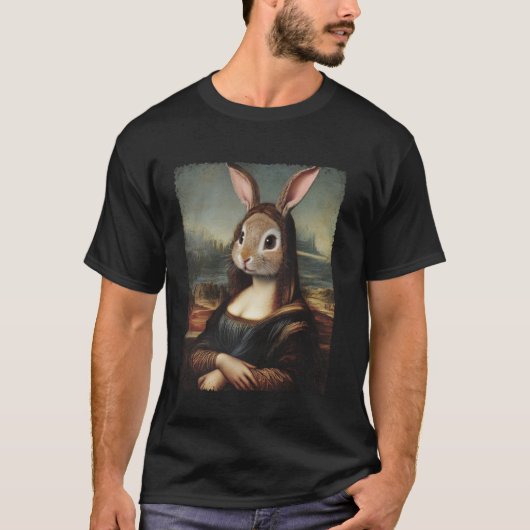 芸術ルネサンス絵画 楽しいモナリザうさぎ Tシャツ (正面)