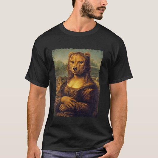 芸術ルネサンス絵画 楽しいモナリザベア Tシャツ (正面)