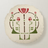 芸術及び技術のケシのステンシル ラウンドクッション (正面)