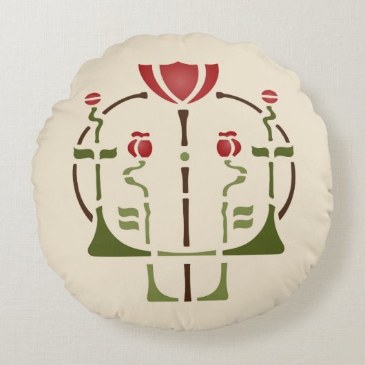 芸術及び技術のケシのステンシル ラウンドクッション (正面)