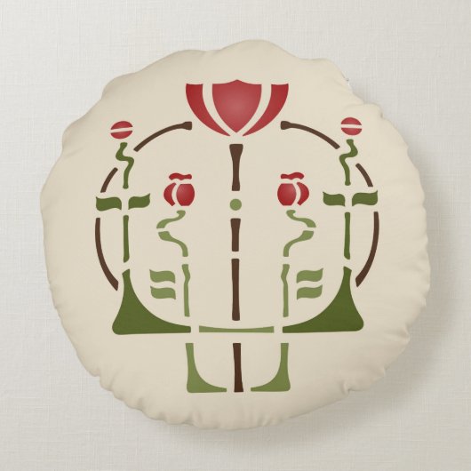 芸術及び技術のケシのステンシル ラウンドクッション (裏面)