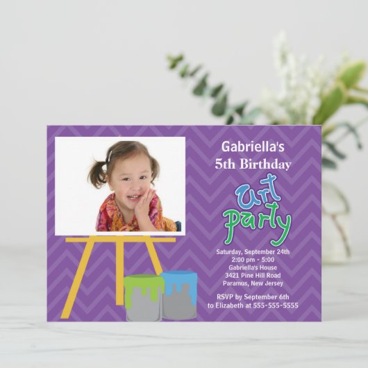 芸術及び技術の子供のペンキの写真の誕生会 招待状 (スタンド正面)