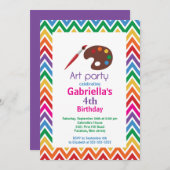 芸術及び技術の子供のペンキの誕生会 招待状 (正面/裏面)