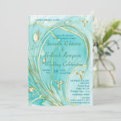 芸術品を気取ったターコイズ金ゴールド抽象芸術花招待状 招待状 (スタンド正面)
