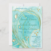 芸術品を気取ったターコイズ金ゴールド抽象芸術花招待状 招待状 (正面)