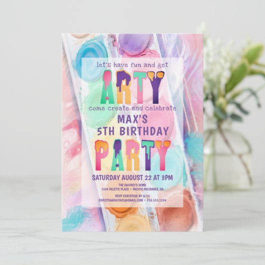 芸術品を気取ったパーティー絵画パーティー誕生日 招待状 (スタンド正面)