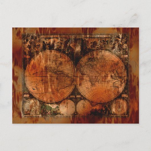 芸術品を気取ったヴィンテージ旧世界地図はがき ポストカード (正面)