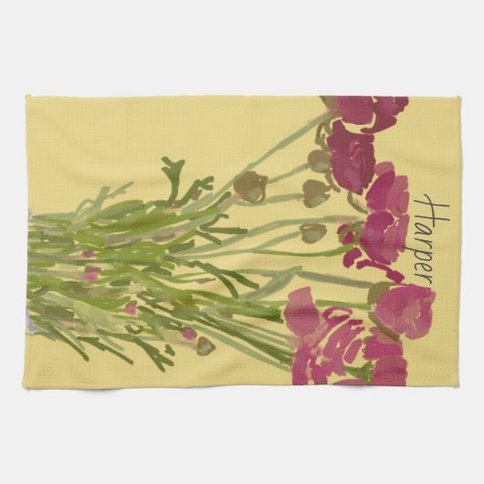 芸術品を気取った花カラフル+名前をカスタムする キッチンタオル (横)