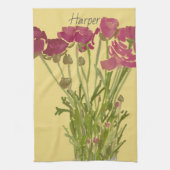 芸術品を気取った花カラフル+名前をカスタムする キッチンタオル (縦)