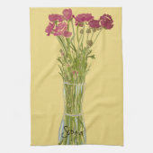 芸術品を気取った花カラフル+名前をカスタムする キッチンタオル (縦)