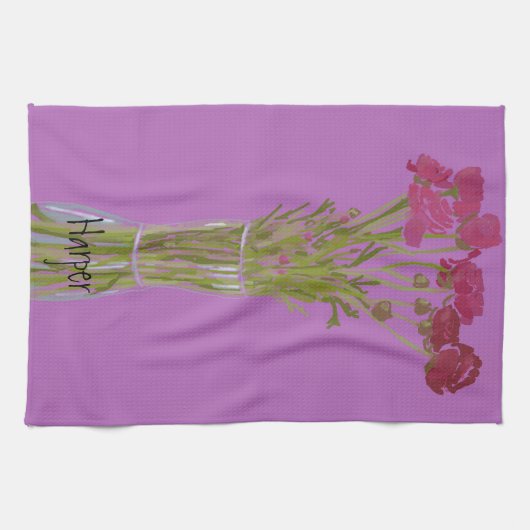 芸術品を気取った花カラフル+名前をカスタムする キッチンタオル (横)