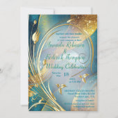 芸術品を気取った金ゴールド抽象芸術花招待状 招待状 (正面)