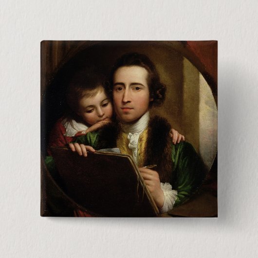 芸術家および彼の息子Raphael、c.1773 (油はできます 缶バッジ (正面)