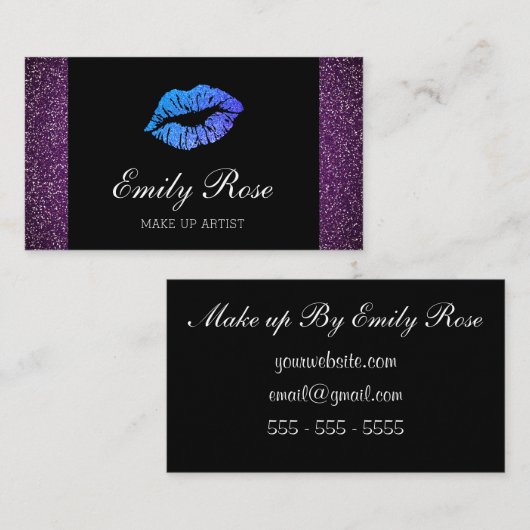芸術家に紫色のグリッターの口紅のキスを構成して下さい 名刺 (正面/裏面)