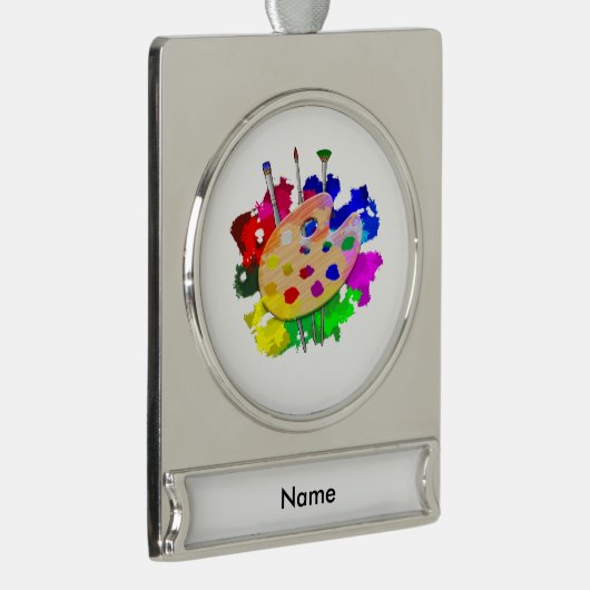 芸術家のパレットおよびブラシ シルバープレートバナーオーナメント (右)