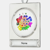 芸術家のパレットおよびブラシ シルバープレートバナーオーナメント (左)