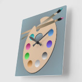 芸術家のパレットおよびペイントブラシ柱時計 スクエア壁時計 (傾斜)