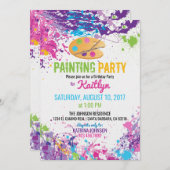 芸術家のパレットのペンキは誕生日をはねかけます 招待状 (正面/裏面)