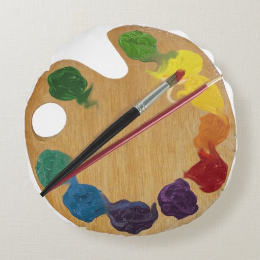 芸術家のパレットの虹のカラーホイール ラウンドクッション (正面)