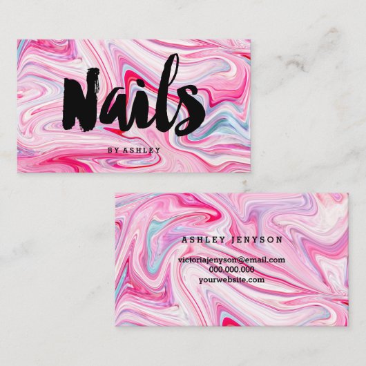 芸術家のモダンなタイポグラフィのピンクの大理石を釘付けします 名刺 (正面/裏面)