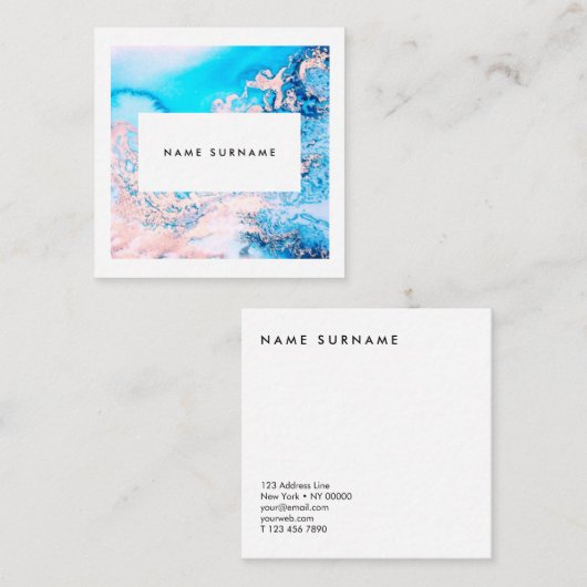 芸術家の大理石のピンクの水彩画の正方形の名刺 スクエア名刺 (正面/裏面)