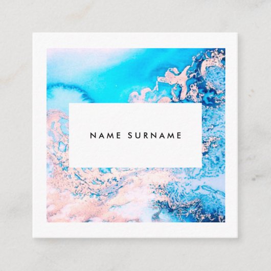 芸術家の大理石のピンクの水彩画の正方形の名刺 スクエア名刺 (正面)