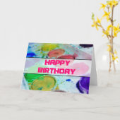 芸術家の水彩画のペンキのパレットのハッピーバースデー カード (黄色い花)