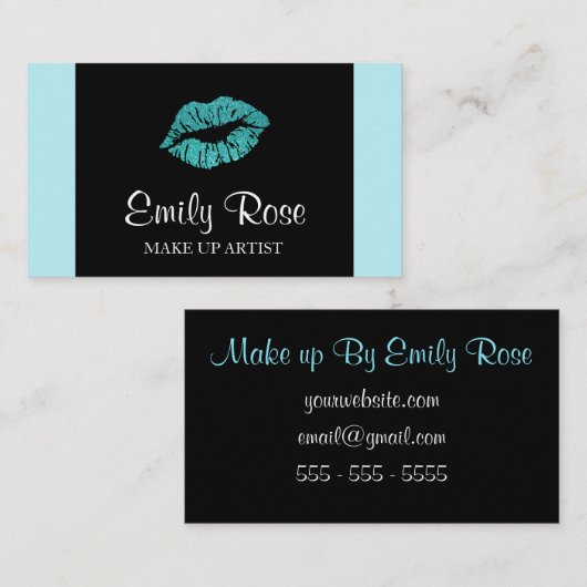 芸術家の黒およびティール（緑がかった色）のグリッターのキスを構成して下さい 名刺 (正面/裏面)