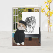 芸術家及び猫好きのためのカスタマイズ可能な誕生日 カード (黄色い花)