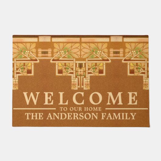 芸術工芸品、工芸品、ミッションスタイルの葉 ドアマット (正面)