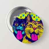 芸術性の高いポップ・アートの猫 缶バッジ (正面&裏面)