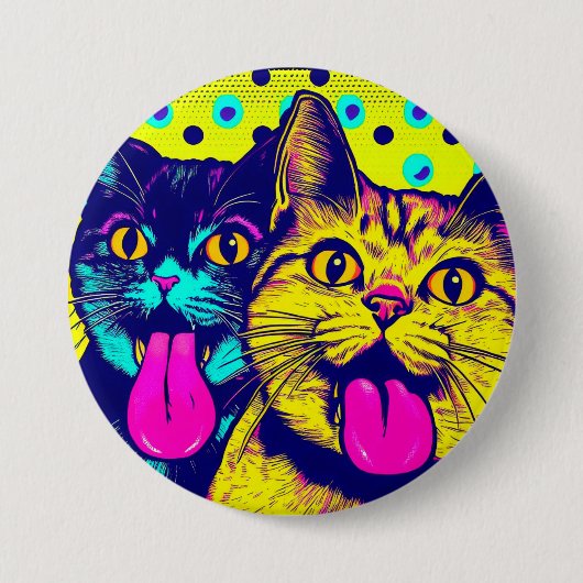 芸術性の高いポップ・アートの猫 缶バッジ (正面)