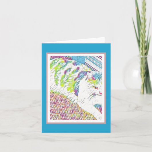 芸術的かわいらし白キャットイラストレーション カード (正面)