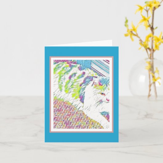 芸術的かわいらし白キャットイラストレーション カード (黄色い花)