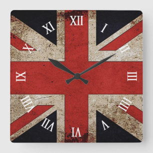 芸術的でグランジなイギリスの旗 スクエア壁時計