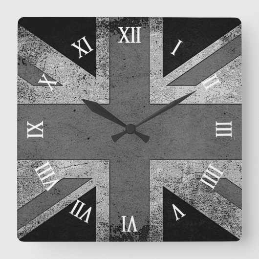 芸術的でグランジなイギリスの旗 スクエア壁時計 (正面)