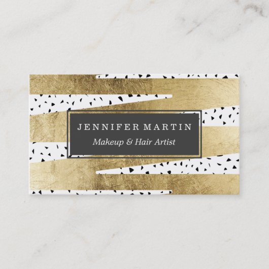 芸術的でシックな金ゴールド及び黒いジグザグ形及び抽象芸術 名刺 (正面)