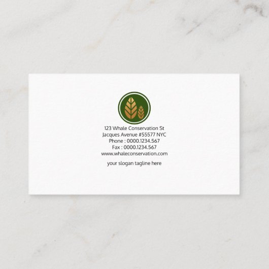 芸術的で創造的なシロナガスクジラの波の自然保護運動家 名刺 (裏面)