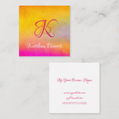 芸術的で黄色い及びピンクの水彩画の洗浄背景 スクエア名刺 (正面/裏面)