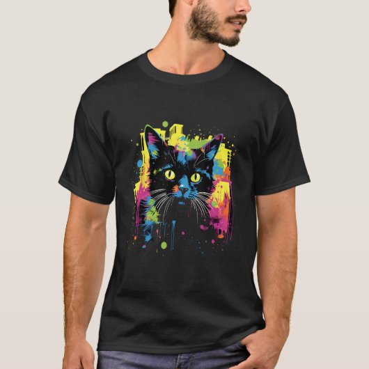 芸術的なひげの都会の猫の絵 ストリートアート Tシャツ (正面)