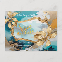 芸術的なアジアのオリエンタルな波と風景 案内ポストカード