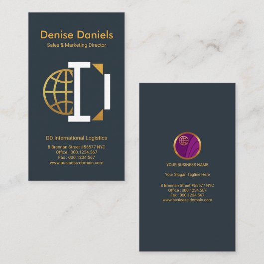 芸術的なアルファベットDの金ゴールドの地球の青の優雅 名刺 (正面/裏面)