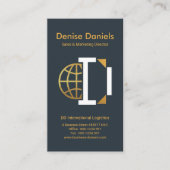 芸術的なアルファベットDの金ゴールドの地球の青の優雅 名刺 (正面)