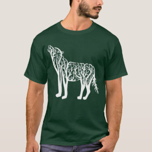 芸術的なオオカミの木の動物の自然の男性用 Tシャツ