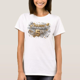 芸術的なオレンジ色のHAPPY+BIRTHDAY+5THステートメントTシャツ Tシャツ