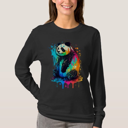 芸術的なカラフルポップペイントパンダ Tシャツ (正面)