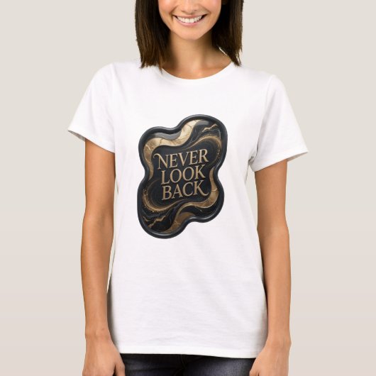 芸術的なゴールドNEVER LOOK BACK Tシャツ (正面)
