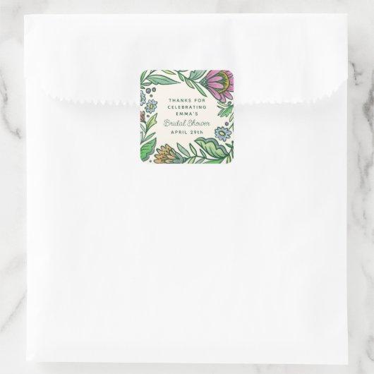 芸術的なスカンジナビアンフォークフラワーブライダルシャワー スクエアシール (バッグ)