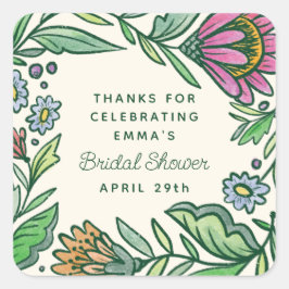 芸術的なスカンジナビアンフォークフラワーブライダルシャワー スクエアシール