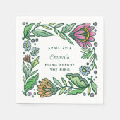 芸術的なスカンジナビアンフォークフラワーブライダルシャワー スタンダードカクテルナプキン (正面)